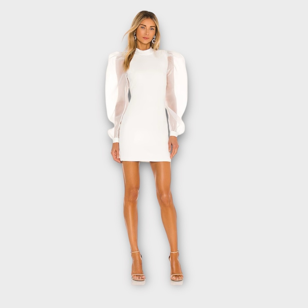 NBD Bao Mini Dress Ivory Puff Sleeve Sheer Organza Size S